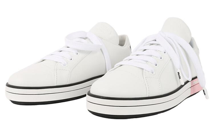 PRADA Anti-Slip Wear-Resistant Low-Top Skateboard Shoes Women's White Pink