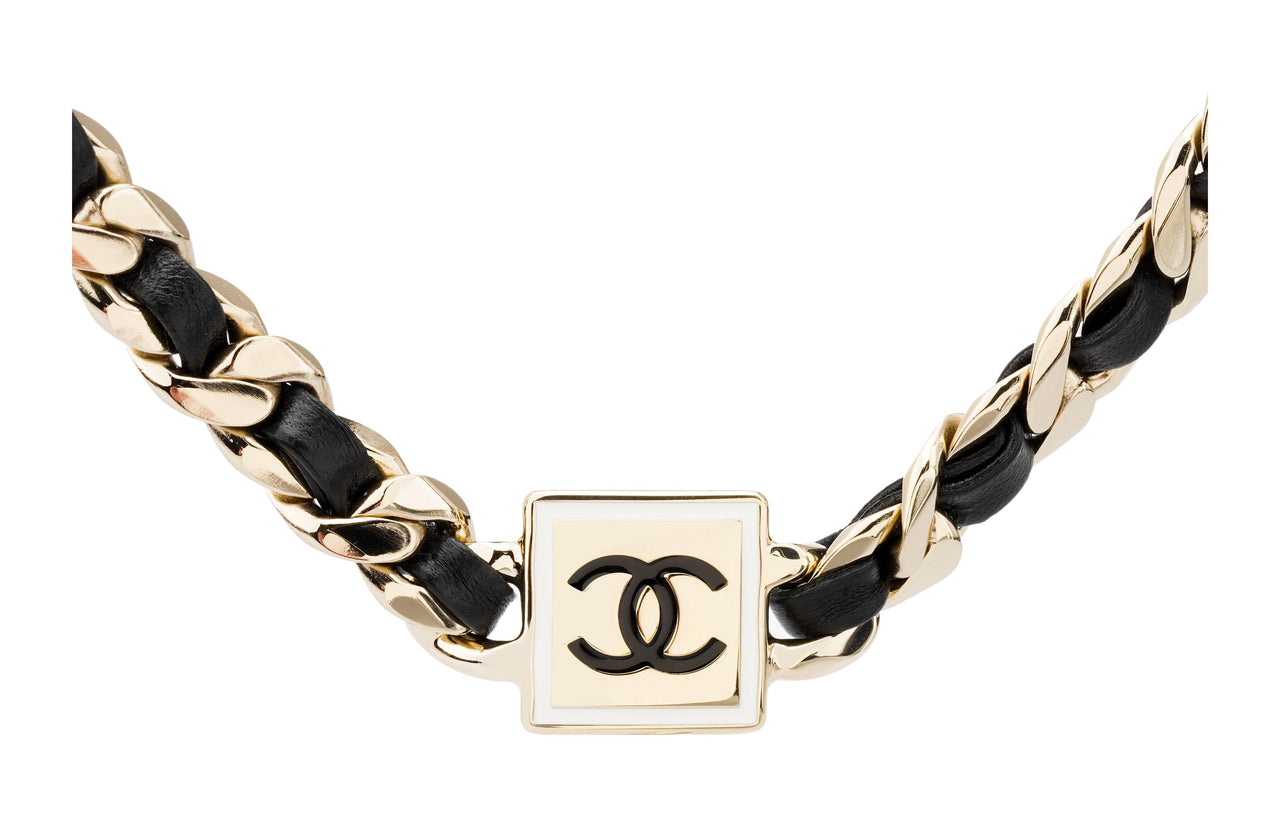 CHANEL Leather Necklaces Women's Black/Gold