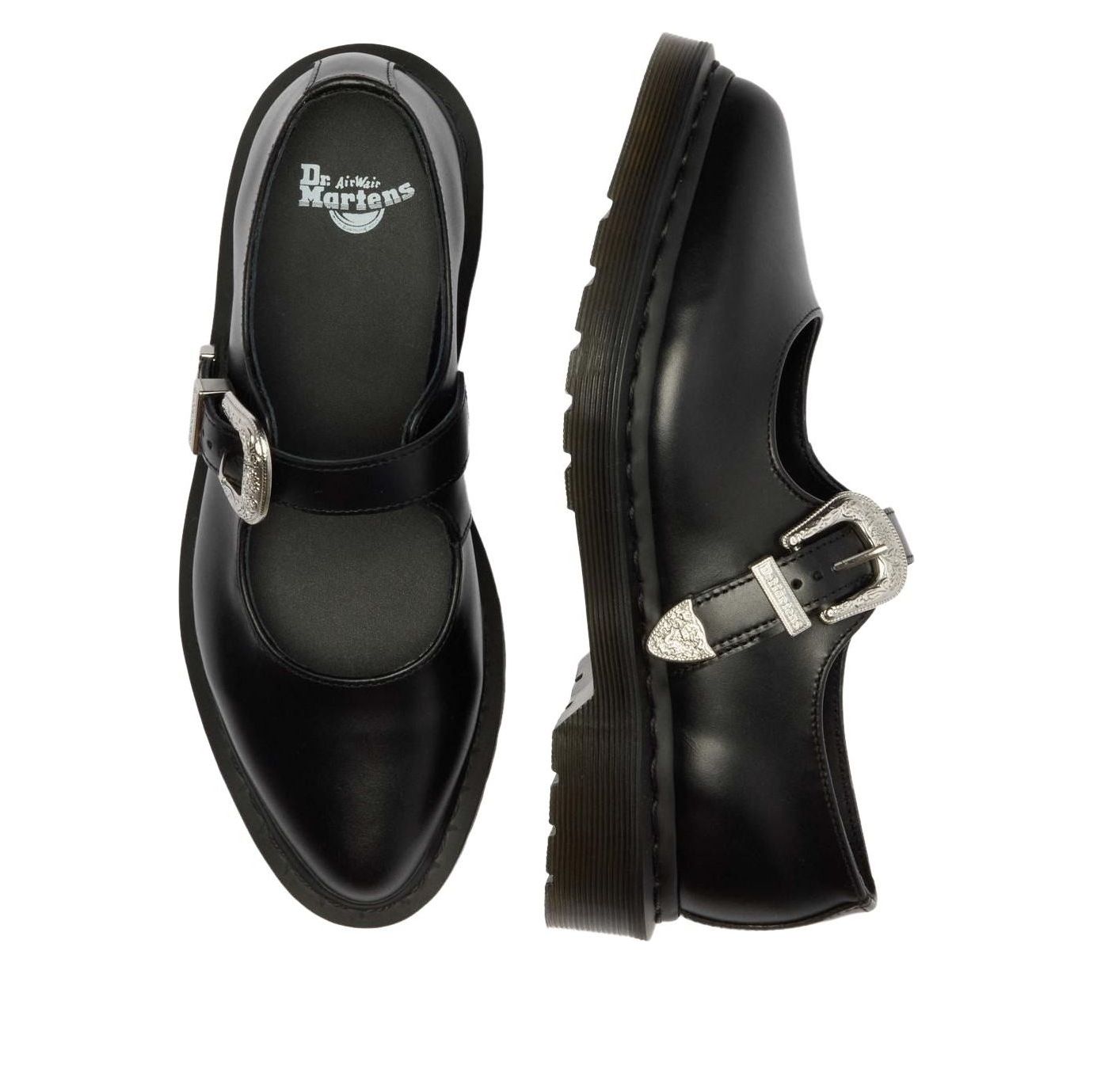 (WMNS) Dr. Martens Elphie Buckle Atlas Mary Jane Leather Shoes 'Black Atlas' 43102001