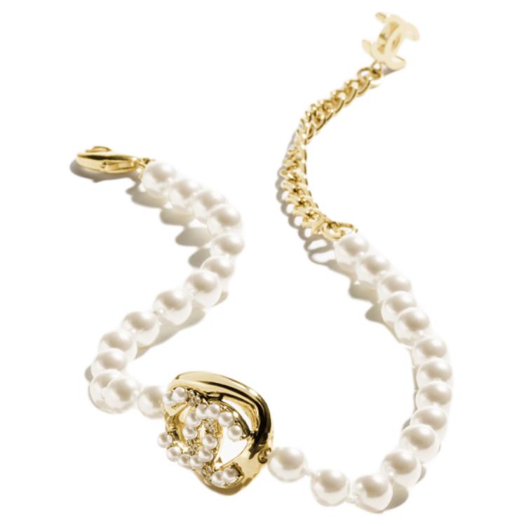 CHANEL Metal, Rhinestone, Crystal, Artificial Pearl Necklaces Unisex White
