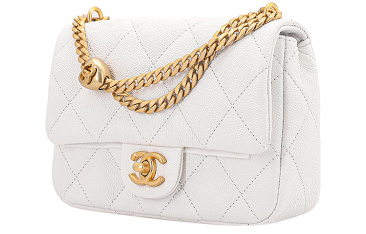 CHANEL Grain Embossed Cow Leather Flap Bag Shoulder Bag Crossbody Bag Medium Size Women's White