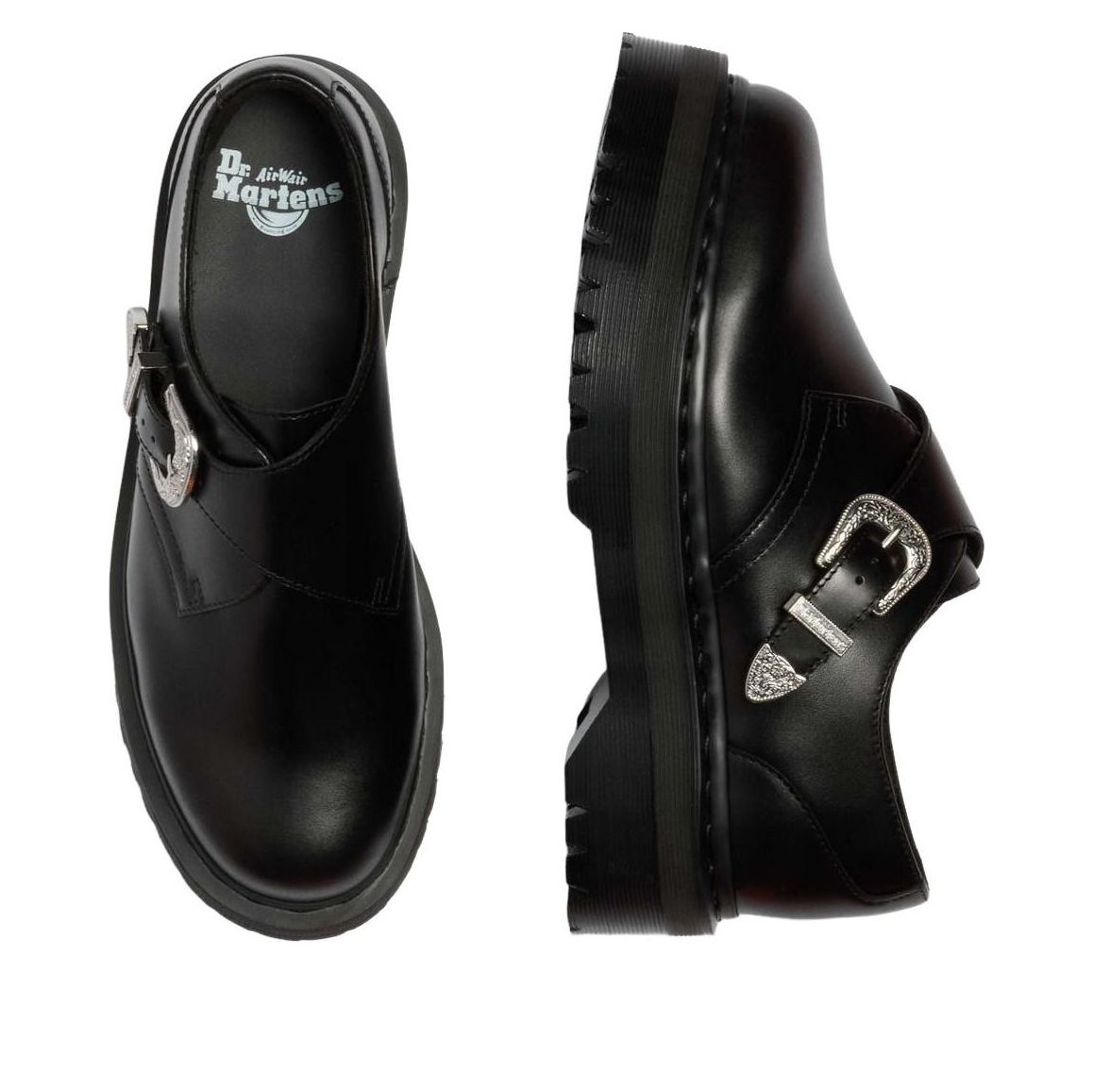 (WMNS) Dr. Martens Retro Monk Quad Tumble Leather Strap Shoes 'Black' 43377001