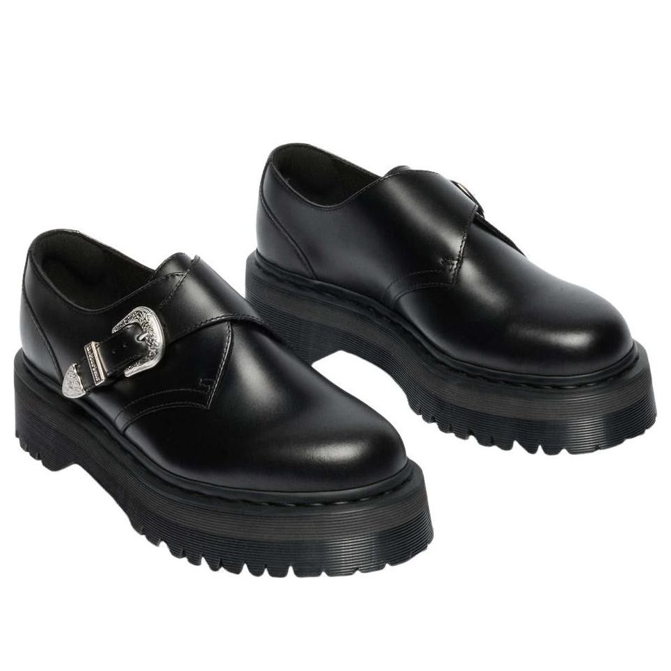(WMNS) Dr. Martens Retro Monk Quad Tumble Leather Strap Shoes 'Black' 43377001