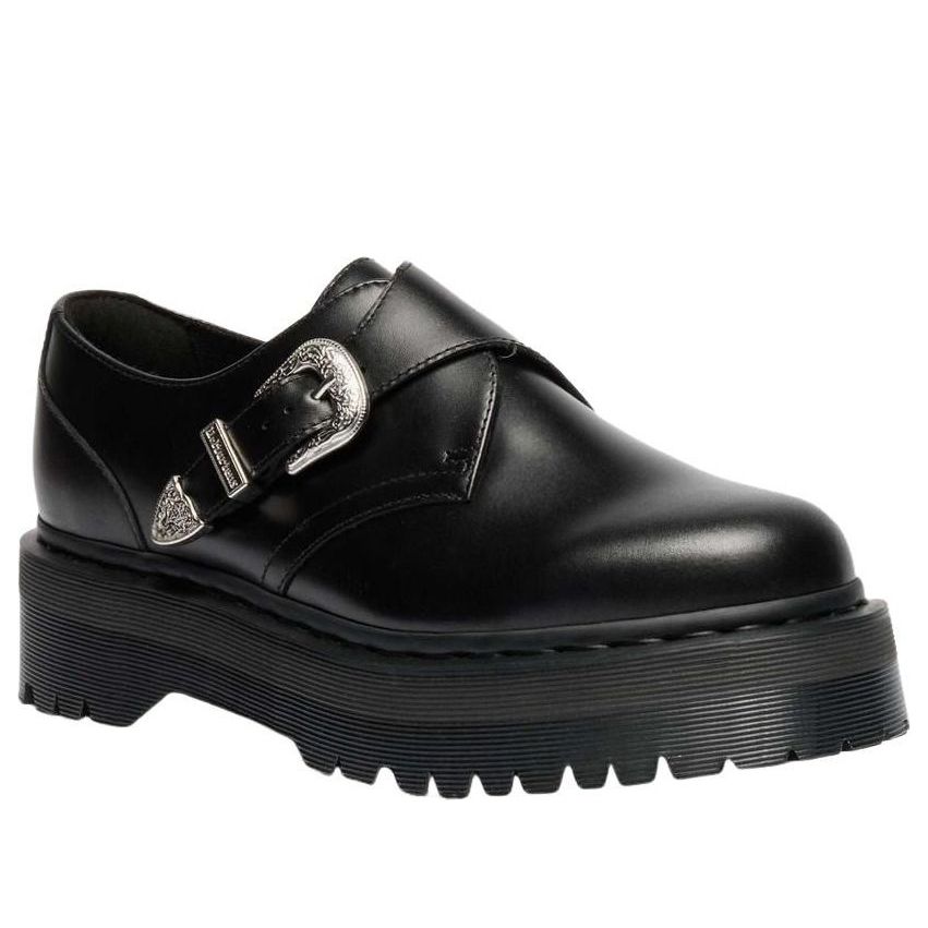 (WMNS) Dr. Martens Retro Monk Quad Tumble Leather Strap Shoes 'Black' 43377001