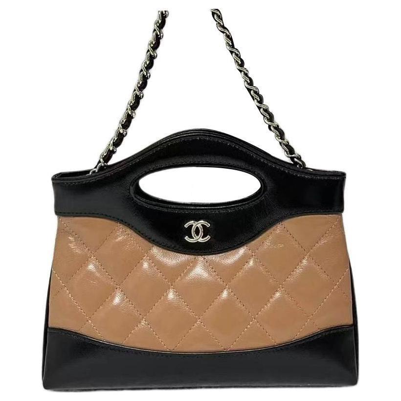 CHANEL Lambskin Handbag Shoulder Bag Crossbody Bag Regular Women's Black & Brown