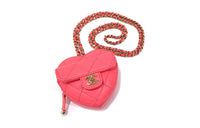 CHANEL Lambskin Shoulder Bag Crossbody Bag Coin Purses Women's Coral Pink