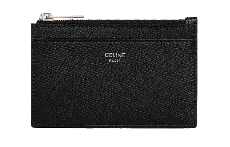 CELINE Grained Calfskin Coin Purses Card Holders Mini Women's Black
