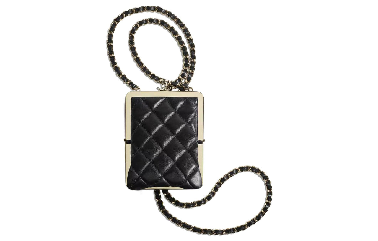 CHANEL 22c Early Spring Sheepskin Clutch Makeup Bag Women's Black