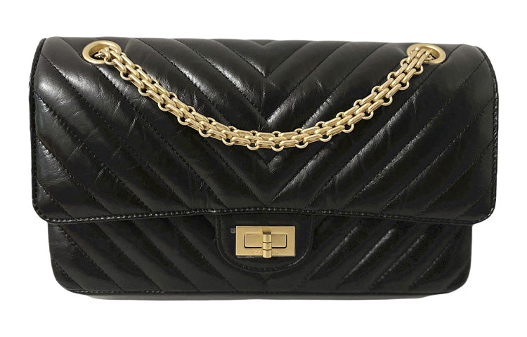 CHANEL 2.55 Calfskin Shoulder Bag Crossbody Bag Women's Black