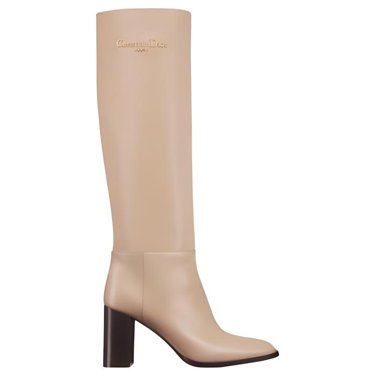 DIOR D-Town Knee-high Boots 8cm Women's Beige