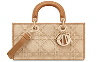 DIOR Lady D-JOY Raffia Grass & Leather Daisie Bag Handbag Shoulder Bag Crossbody Bag Women's Gold/Tawny