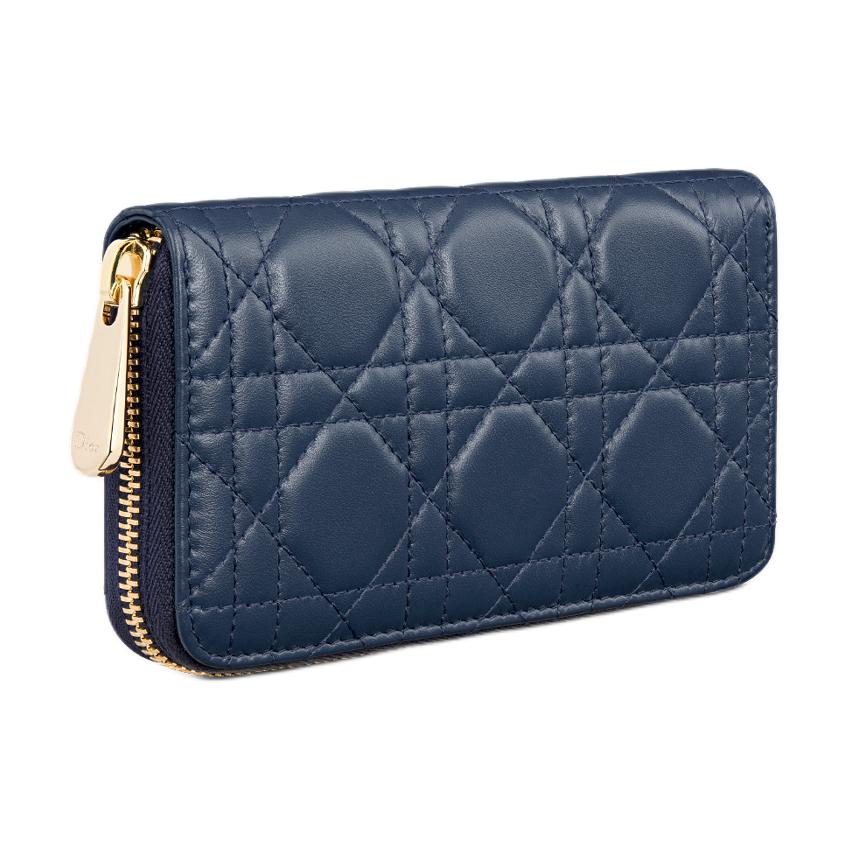 DIOR Lady Dior Lambskin Wallet Medium Size Women's Deep Sea Blue