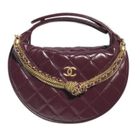 CHANEL Bright Color Wrinkle Calfskin Handbag Women's Dark Burgundy
