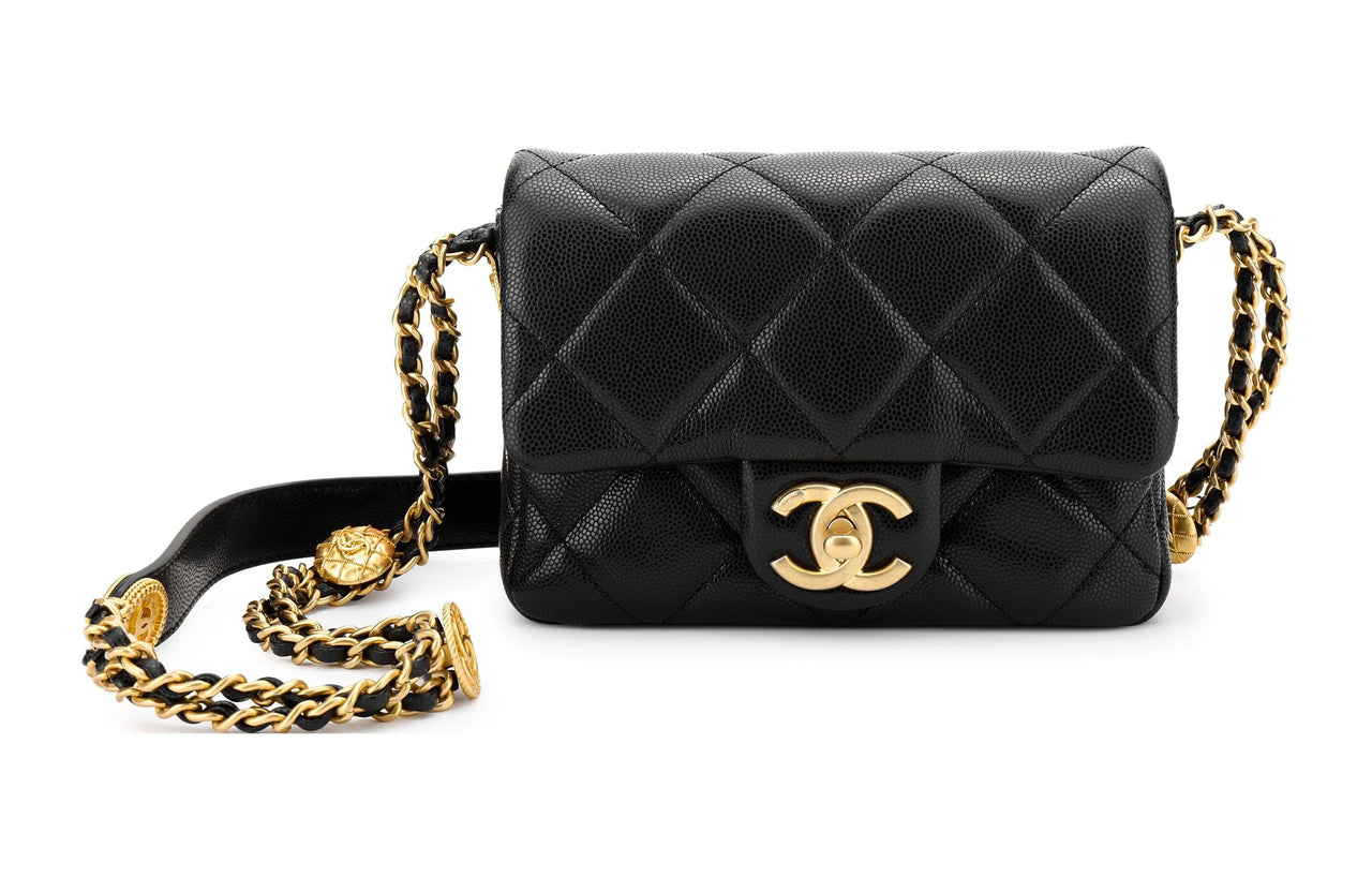 CHANEL Grain Embossed Cow Leather Shoulder Bag, Crossbody Bag Women's Black