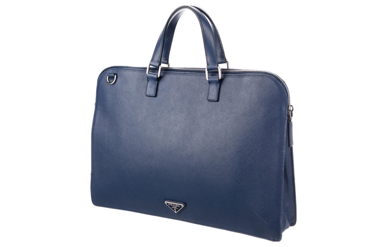 PRADA Leather Shoulder Bag Crossbody Bag Handbag Briefcase Men's Marine Blue