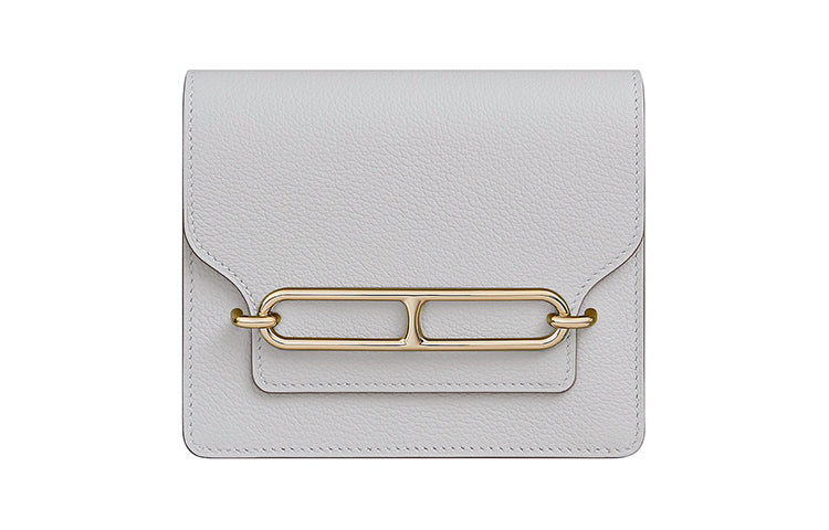 HERMES Cow Leather Pig Nose Coin Purse Card Holder Fanny Pack Mini Women's Pearl Gray