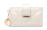 DIOR Lady Dior Patent Leather, Cow Leather Card Holder, Coin Purse, Card Holder Women's Milk White