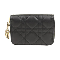 DIOR Lady Dior Sheepskin Coin Purses Wallets Women's Black