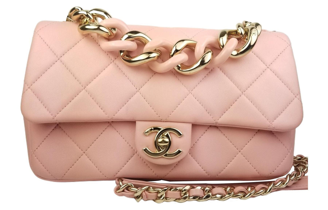 CHANEL 22C Spring Classic Flap CF Sheepskin Chain Bag Handbag Shoulder Bag Crossbody Bag Women's Pink