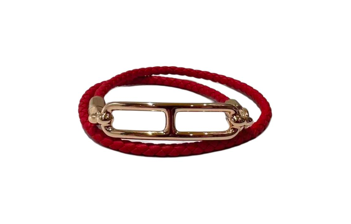 HERMES Cow Leather Bracelets Women's Red