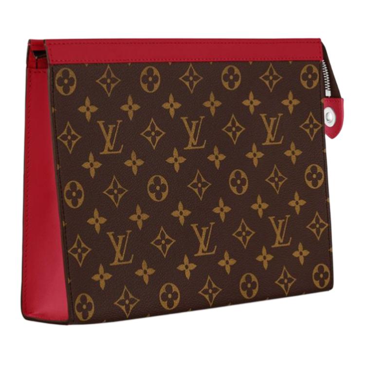 LOUIS VUITTON Pochette Voyage Leather Trim Clutch Regular Men's Red & Brown