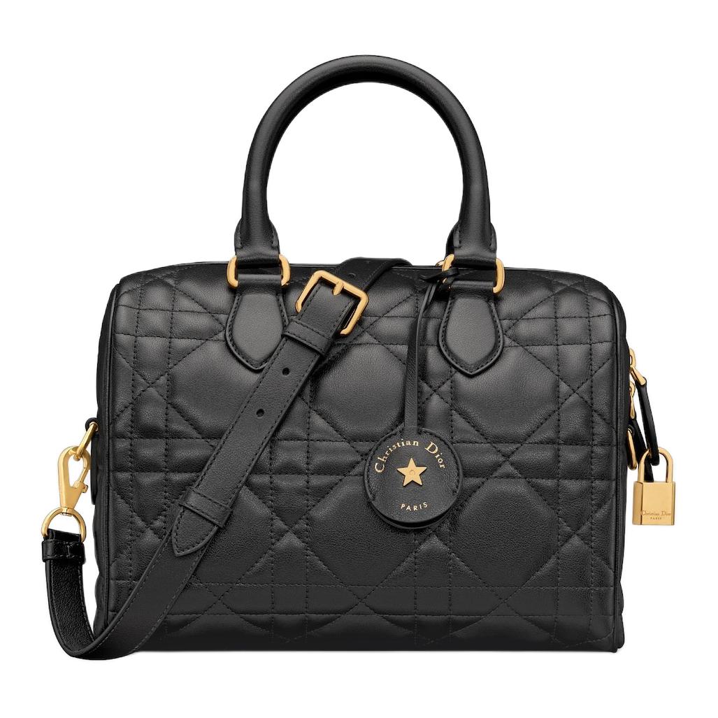 DIOR Macrocannage Calfskin Boston Bag Handbag Shoulder Bag Crossbody Bag Women's Black