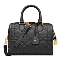 DIOR Macrocannage Calfskin Boston Bag Handbag Shoulder Bag Crossbody Bag Women's Black