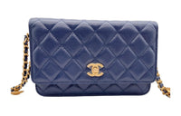 CHANEL Grained Embossed Cow Leather WOC Wealth Bag Shoulder Bag Crossbody Bag Women's Blue Black