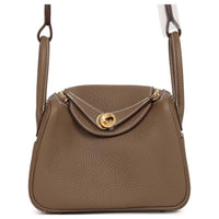HERMES Lindy Clemence Bullock Leather Handbag Shoulder Bag Crossbody Bag Mini Women's 18 Etoupe Elephant Gray