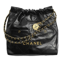 CHANEL Shiny Wrinkled Calfskin Bucket Bag Handbag Shoulder Bag Small Size Women's Black