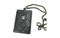 CHANEL Grained Cow Leather Coin Purse Card Clip Card Holder Unisex Black