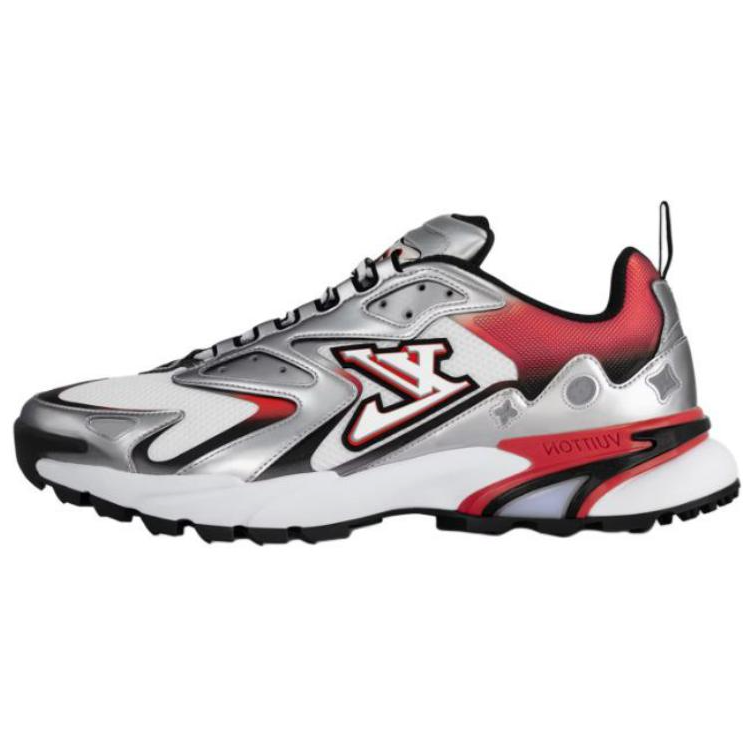 LOUIS VUITTON Runner Tatic Low Top Casual Shoes Men's Silver Red