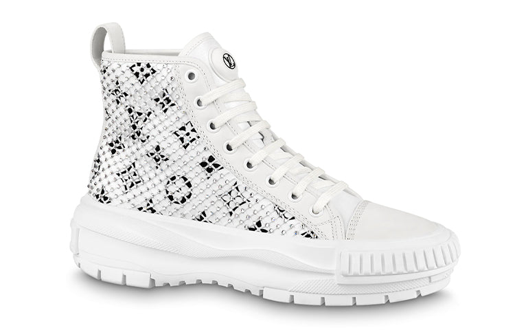 LOUIS VUITTON Lv Squad Ankle Sneakers 'White With Crystal Monogram' Women's