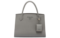 PRADA Monochrome Leather Tote Bag Shopping Bag Shoulder Bag Crossbody Bag Handbag Medium Size Women's Slate Gray