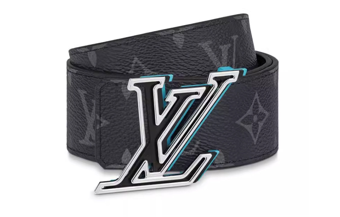 LOUIS VUITTON Logo Print Smooth Buckle Leather Belts Men's Black