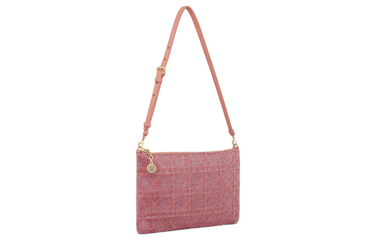DIOR Beaded Embroidered Cotton Handbag Shoulder Bag Women's Dream Pink Color