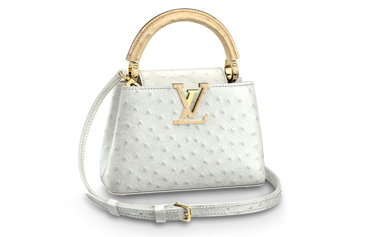 LOUIS VUITTON Capucines Ostrich Leather Kapusin Crossbody Tote Bag Over One Shoulder Mini Women's Pearl White/Gold
