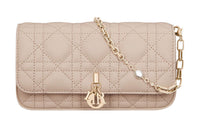 DIOR Lady Dior Sheepskin Clutch One Shoulder Crossbody Cell Phone Pouch Women's Caramel Beige