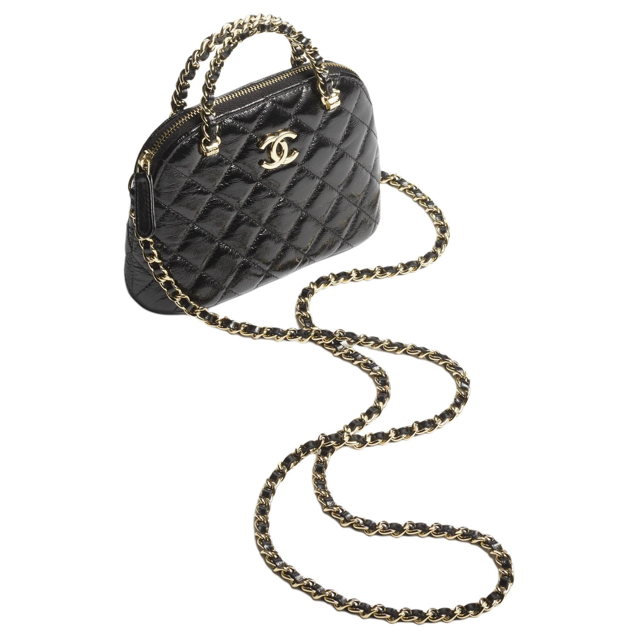 CHANEL Shiny Lambskin Dome Bag Handbag Shoulder Bag Crossbody Bag Women's Black