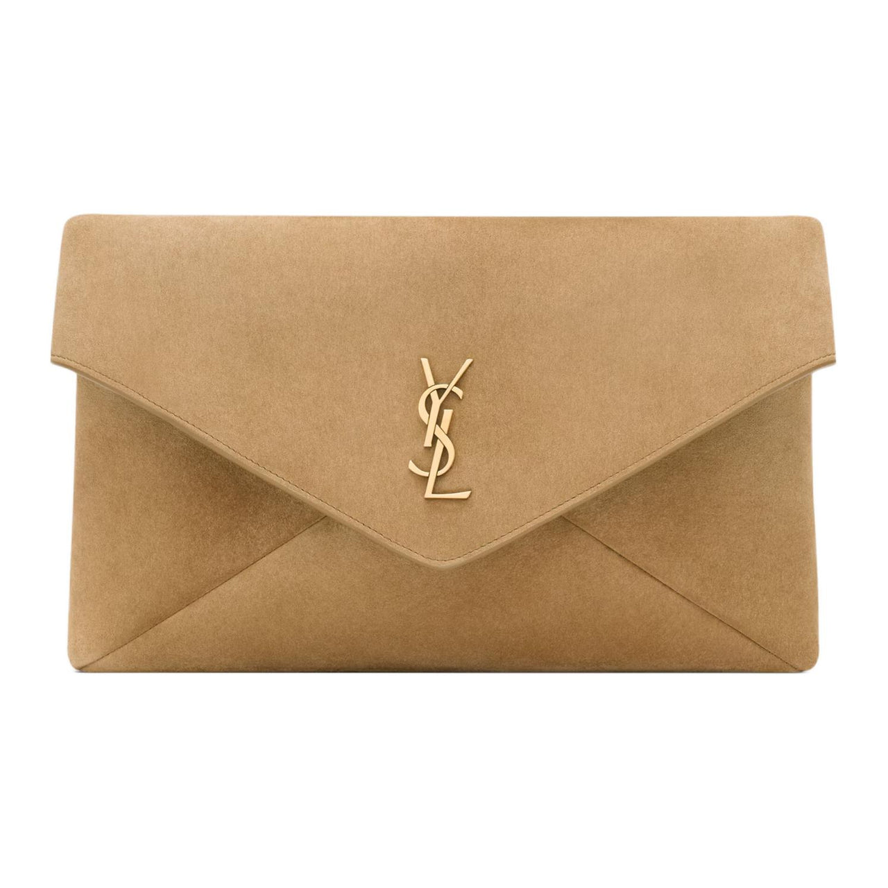 SAINT LAURENT CASSANDRE Suede Envelope Bag, Clutch Tubas Women's Golden Leaf