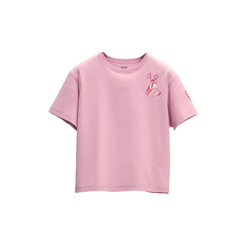 HERMES SS22 Drop Shoulder Sleeve T-Shirt Women's Pink