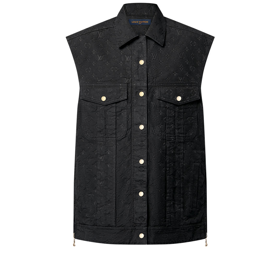 LOUIS VUITTON Sleeveless Monogram Jacquard Denim Jacket