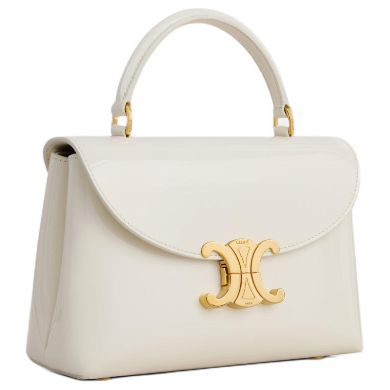 CELINE Lacquered Finish Cow Leather Shoulder Bag, Crossbody Bag, Handbag Regular Women's Cotton White
