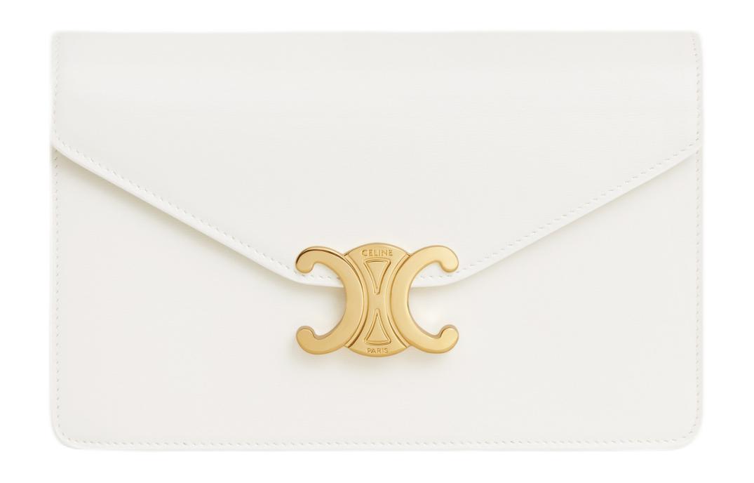 CELINE Calfskin Patchwork Leather Wallet Regular Women's White