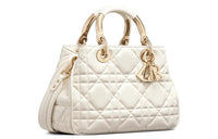DIOR Calfskin Lady Dior Bag Shoulder Bag, Crossbody Bag, Handbag Small Size Women's White