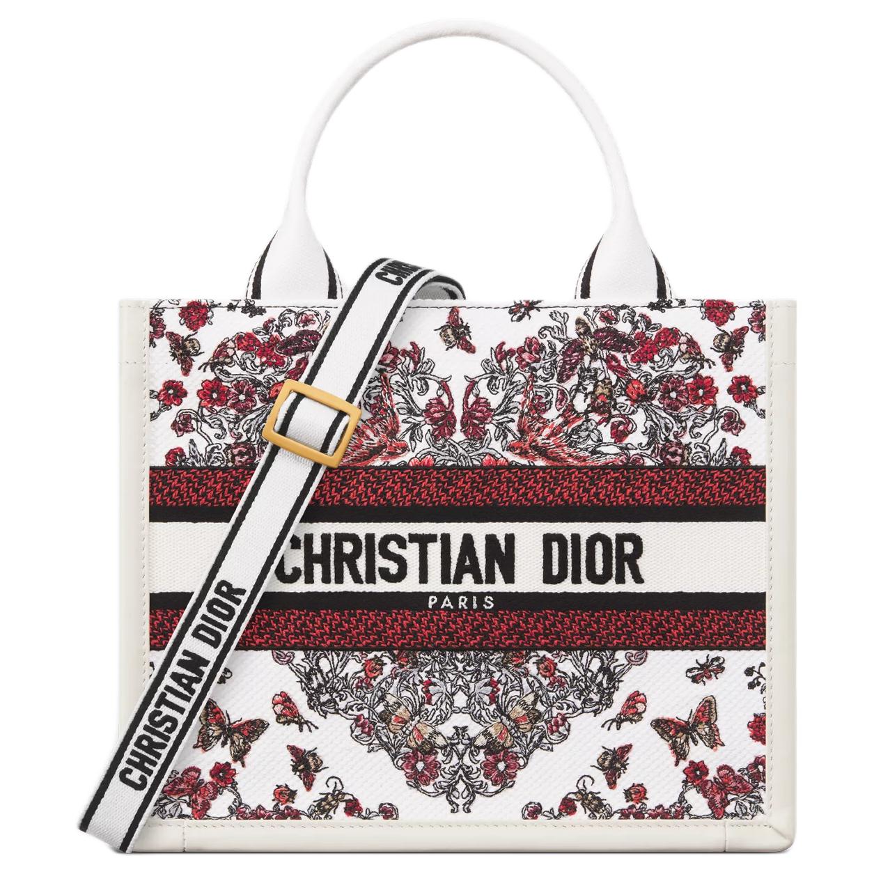 DIOR BookTote Cotton Tote Bag, Shopping Bag, Shoulder Bag, Crossbody Bag, Handbag Small Size Women's White & Multicolor