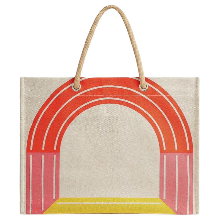 HERMES Cotton Patchwork Canvas Canvas Bag Tote Bag Shopping Bag Handbag Women's Yellow/Pink/Red