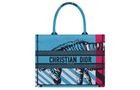 DIOR BookTote Embroidery Tote Bag Shopping Bag Shoulder Bag Handbag Medium Size Women's Lake Blue