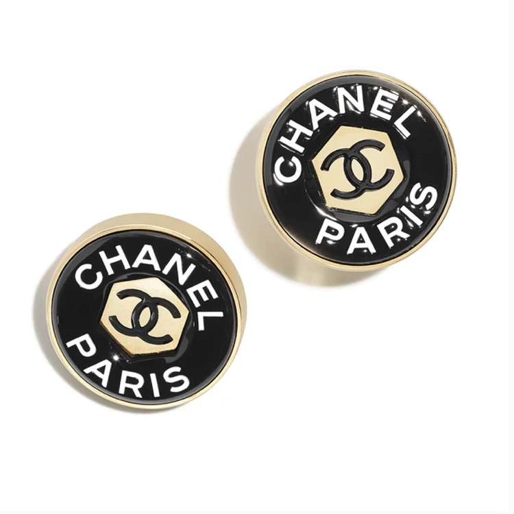 CHANEL Metal Resin Stud Earrings Unisex Gold