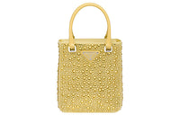 PRADA Satin Fabric Tote Bag Shopping Bag Shoulder Bag Crossbody Bag Handbag Small Size Women's Pineapple Yellow